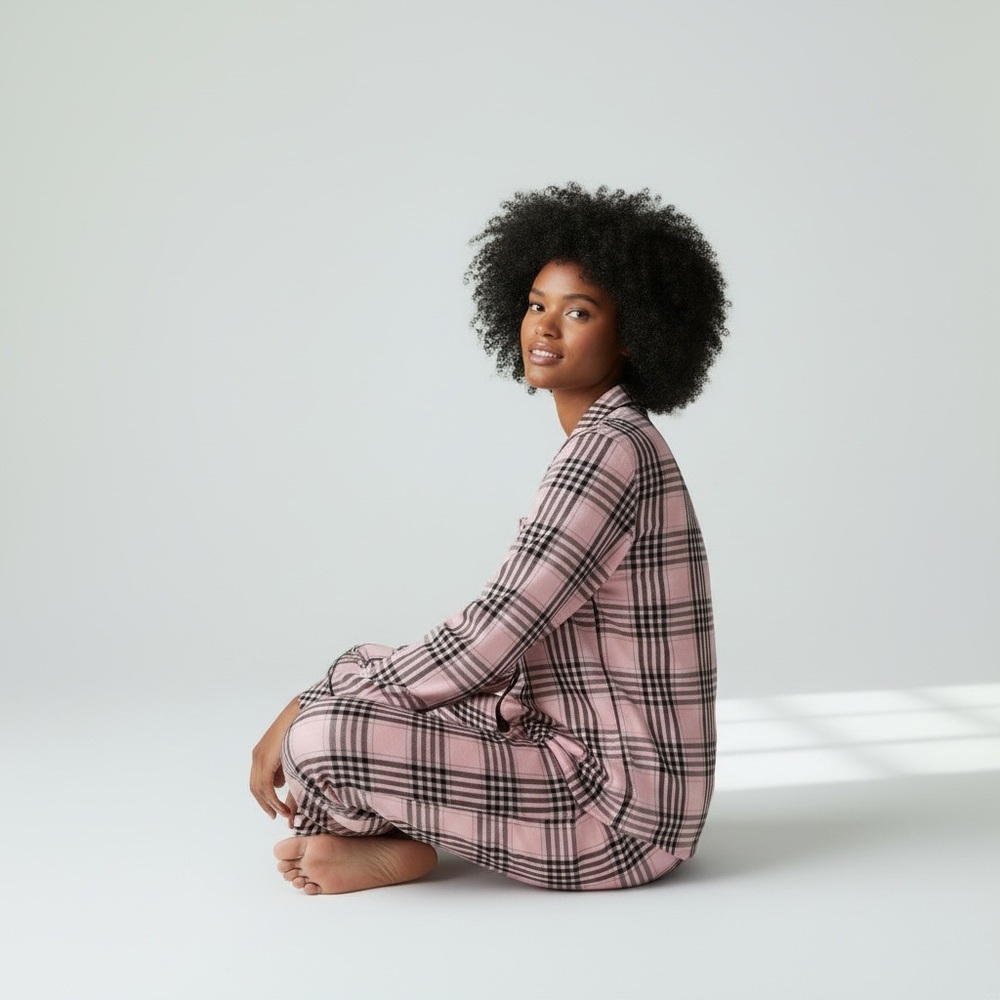 Victoria's Secret Pink Plaid Cotton Flannel Long Pajama Set Relaxed Fit XXL - Picture 2 of 11
